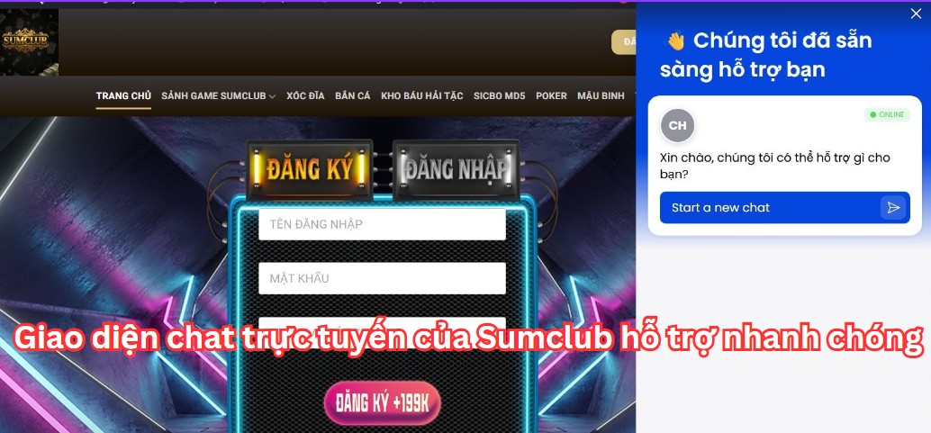 Giao diện chat trực tuyến của Sumclub hỗ trợ nhanh chóng
